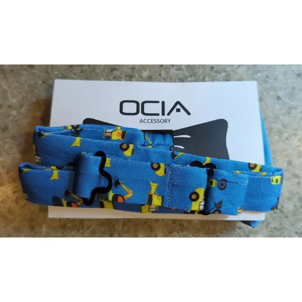 Bow Tie Construction Vehicle Blue Yellow Cute Pre-Tied Clip on Adjustable OCIA